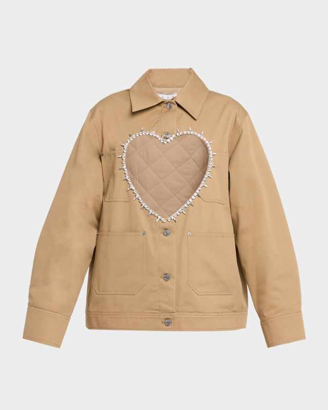 Crystal Heart Cutout Cargo Jacket